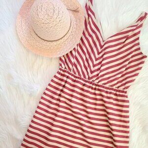 LOFT Tank Dress in a Maroon and Cream Chevron Striped Printed Pattern